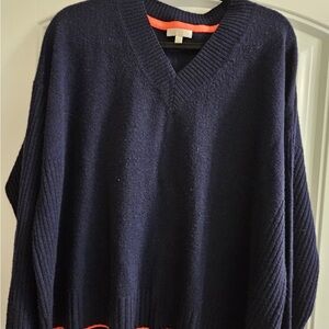 Lisa Todd Navy and Orange V-Neck Sweater